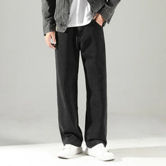 HEARUJOY - Men's Regular Straight-Leg Denim Jeans Oversized Black Denim Pants Korean Streetwear Style Floor-Draping Fit Plus Size 40 Pants