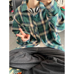 HEARUJOY - New in Spring Men's Shirts Classic Harajuku Long Sleeved Plaid Shirt Red Checkered Shirt Chemise Homme Cotton Male Check Shirts