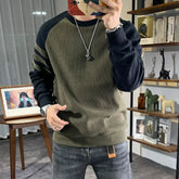 Hearujoy Men Trendy Vintage Contrast Color Patchwork Casual All Match Sweatshirt Autumn Male Round Neck Long Sleeve Loose Pullover Hoodie