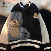 HEARUJOY - Bear Cardigan Sweater Men Women Design Knitted Sweater Lazy Couple Jacket Trendy