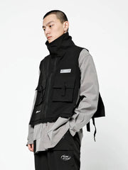 Hearujoy Techwear Sleeveless Jacket Zipper Men's Cardigan Male Black Biker Cargo Vest for Men Motorcyclist Vest Men Safari Style