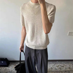 HEARUJOY - Summer New Men's Knitted Short-sleeved T-shirt American Fashion Trend Casual Simple Loose Breathable Unisex Men's Tops