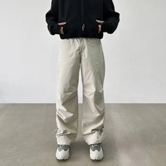 Hearujoy Nylon Quick Dry Pleated Knee Wide Leg Baggy Cargos Men's Drawstring Waist Straight Casual Trousers Y2K Oversized Loose Pants