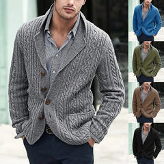 HEARUJOY - Men's Early Autumn Lapel Single-breasted Knitted Cardigan, Fashionable and Casual Long-sleeved Sweater Jacket
