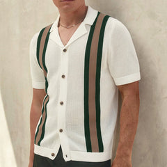 HEARUJOY - Summer New Men's Color Matching Short-Sleeved Knitted Cardigan Retro Fashion Trend Casual Simple Loose Breathable Men's Tops