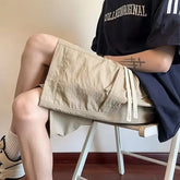 HEARUJOY - Wide Mens Cargo Shorts Baggy Over Knee Solid Elastic Waist Loose with Draw String Short Pants for Men Pockets High Quality V
