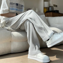 Hearujoy Summer Pleated Pants Men Oversized Fashion Casual Ice Silk Pants Men Streetwear Hip Hop Loose Wide Leg Pants Mens Trousers S-2XL