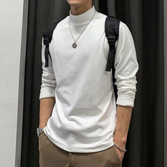 HEARUJOY - Autumn and Winter New Temperament Versatile Commuting Men's Clothing Fashion High Collar Simplicity Solid Color T-shirt