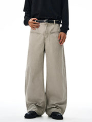 HEARUJOY - 100% Cotton Wide-leg Jeans Men's Autumn Fashion Pocket Design Casual Trousers Loose American High Street Y2K Denim Pants