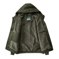 HEARUJOY - Men's New Autumn and Winter Cotton Jacket with Fleece Thickened Cargo Flight Short Plus Size Hooded Quilted Jacket