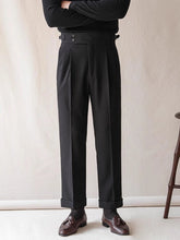 HEARUJOY - Naples Style High Waist Pants Mens Stylish Waffle Textured Slim Straight Trousers Men Autumn Casual Button Lace-up Suit Trousers