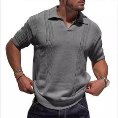 HEARUJOY - Summer New Fashion Men's Knit POLO Shirt Short Sleeve V-neck Loose Solid Color Hollow Men's Jacket