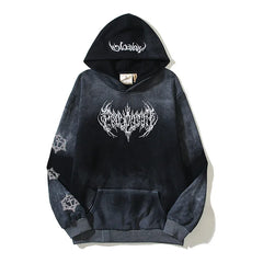 Hearujoy High Street Tie Dye Letter Embroidery Terry Hooded Hoodies for Men and Women Pullover Distressed Baggy Casual Sweatshirts