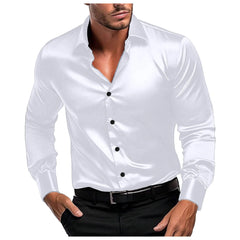 HEARUJOY - Stylish Collar Solid Color Smooth Thin Long Sleeve Casual Shirt Men's Shiny