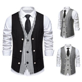 HEARUJOY - Fashion Business Vests Men's Suit Waistcoat Regular Length Garment Spring Autumn Fashion V Neck Sleeveless Plaid Pattern For Men