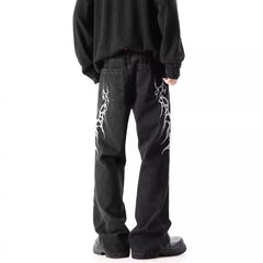 Hearujoy Hip-Hop Street Niche Loose Straight Y2k Jeans Mens American High Street Fashion Trend Leisure Heavy Embroidery Flared Trousers