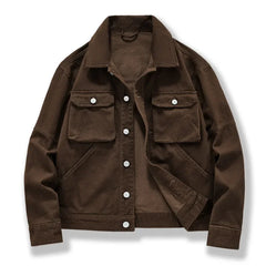 HEARUJOY - Men's High-end American Retro Heavy Denim Jacket Spring and Fall New Lapel Loose Single-breasted Cotton Cargo Jacket