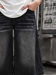 HEARUJOY - Men Streetwear Baggy Jorts Low Waist Cropped Black Jeans Distressed Y2k Casual Wide Pants Denim Shorts Male Trousers