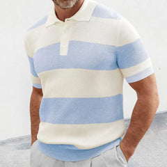 HEARUJOY - Men's New Polo Shirt Color Striped Short-sleeved Lapel Casual Sweater Top