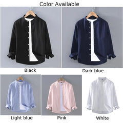 HEARUJOY - High Quality Hot Sale Comfortable Holiday Vacation Daily Men Shirt Tops Stand Collar Summer Autumn Long Sleeve