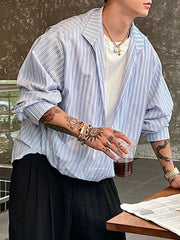 HEARUJOY - Autumn New Casual Mens Shirts Striped Printing Long Sleeve Lapel Shirts For Men's Fashionable V Neck Fake Two Piece Shirt