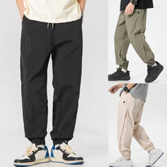 HEARUJOY - Men Multi Pocket Cargo Pants Casual Loose Trousers Thin Sport Simple Solid Color Medium Waist Shorts