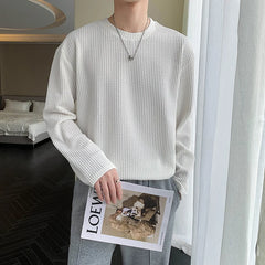 Hearujoy Summer Pleated T Shirt Men Fashion Solid Color Casual Long-sleeved T-shirt Men Korean Loose Oversize Ice Silk Tshirt Mens Tops