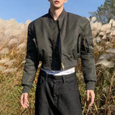 Hearujoy Mens Autumn Winter Casual Solid Color Thickened Pocket Short Jacket Genderless Korean Style Retro Trend Biker Jacket Unisex