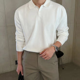 HEARUJOY - Spring Autumn New Fashion Turn-down Collar Long Sleeve Solid T-Shirts Men's Clothing Button All-match Bottoming Shirt Trend Tops