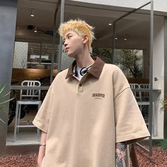 Hearujoy Polo Shirt Short-sleeved T-shirt Men's Summer New American High Street Fashion Retro Color Collision Collar Polo T Shirt for Men