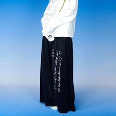 Hearujoy New Chinese Calligraphy Printed Corduroy Wide Leg Pants Men Trendy Brand Drape Straight Pants Man Original Retro Casual Trousers