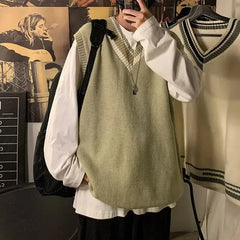 HEARUJOY - Lazy Style V-Neck Knitted Sweater Vest Top for Men And Women Spring Autumn College Style M to XXL Sizes Available