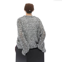 Hearujoy Mens Autumn Winter Mixed Color Sexy Hollow See-Through Long-Sleeved Knitted Sweater Essential Casual Trend Tops For Men