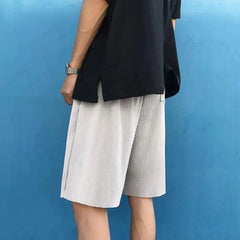 Hearujoy Summer Ice Silk Shorts Men Fashion Gray Pleated Shorts Men Japanese Streetwear Loose Beach Shorts Mens Oversized Casual Shorts
