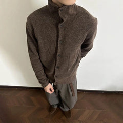 HEARUJOY - Autumn Men's Solid Color Cardigan Long-Sleeved Sweater Japanese Retro Fashion Trend Street Loose Casual Niche Men's Tops