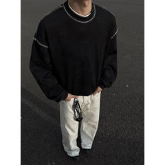 HEARUJOY - Black Tie Dye Hoodie Men Fashion Retro Round Neck Sweatshirt Men Streetwear Korean Loose Hip-hop Pullover Hoodie Mens Hoody