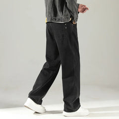 HEARUJOY - Men's Regular Straight-Leg Denim Jeans Oversized Black Denim Pants Korean Streetwear Style Floor-Draping Fit Plus Size 40 Pants