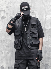 Hearujoy Techwear Black Cargo Biker Vest Without Sleeve Tank Tops Men Sleeveless Top Men Clothing Japanese Streetwear Hip Hop