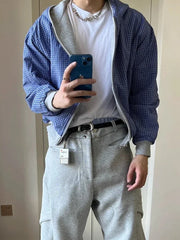 HEARUJOY - Stylish Plaid Printing Hooded Sweatshirts Men Spring Autumn Outdoor Fashion Zip-up Hoodie Jackets Mens Streetwear Y2K Cardigans