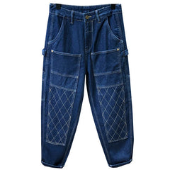 HEARUJOY - Vintage High Street Hip Hop Jeans For Men Spring Autumn Loose Wide Leg Big Pocket Overalls Trendy Y2K Neutral Denim Cargo Pants