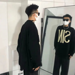 HEARUJOY - Man Clothes Knitted Sweaters for Men Black High Collar Graphic Pullovers Turtleneck Clothing Tops Winter T Shirt X S Fun A