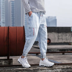 HEARUJOY - Spring Summer Black Blue Cargo Jeans Men Streetwear Denim Jogger Pants Men Baggy Harem Jean Trousers Ankle-Length Men Cloth