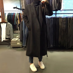 Hearujoy Mens maillard Mid-Length Knee-Length Woolen Coat Autumn Winter Trend British Elegant Temperament Loose Comfort Simple Solid Coat