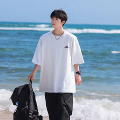 HEARUJOY - T Shirt Oversized Cotton For Men 5XL White Men's Letter Print T-shirts Men Casual Wear Summer Tee Shirts Big Size Clothing