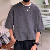 HEARUJOY - Recessed design tshirt men Solid Hip Hop Loose Mens T-shirts Casual Chic Summer Short Sleeves Streetwear Tshirt Tees Oversize