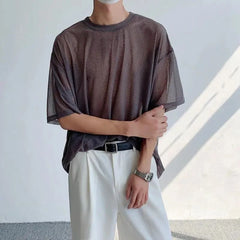 Hearujoy Mesh See Through O Neck T-shirt Men's Sexy Short-sleeved Top Tees Fashion Sexy Nightclub Club Clothing LGBT Genderless Camisate