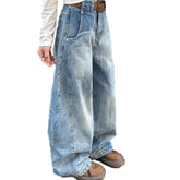 HEARUJOY - Autumn Men'S Blue Jeans Korean Retro Loose Straight Leg Micro Flared Pants Mid Waist Designer Casual Pants