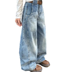 HEARUJOY - Autumn Men'S Blue Jeans Korean Retro Loose Straight Leg Micro Flared Pants Mid Waist Designer Casual Pants