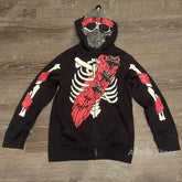 Hearujoy Harajuku affliction style skull zip up hoodie y2k tops grunge oversized sweatshirt goth streetwear gothic hoodies women clothes