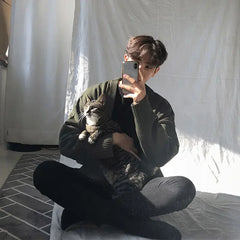 HEARUJOY - New Men's Clothing V-neck Single-breasted Men's Wear Knitted Sweater Loose Solid Color Knitted Cardigan Coat Autumn D03